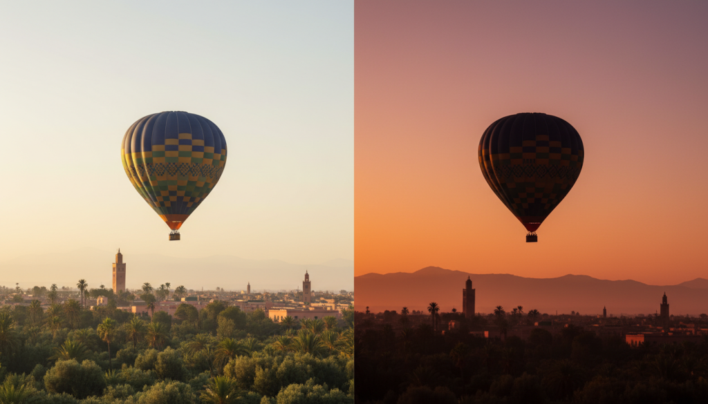 marrakech hot air balloon morning vs sunset